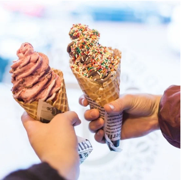 Our ice cream in a waffle cone